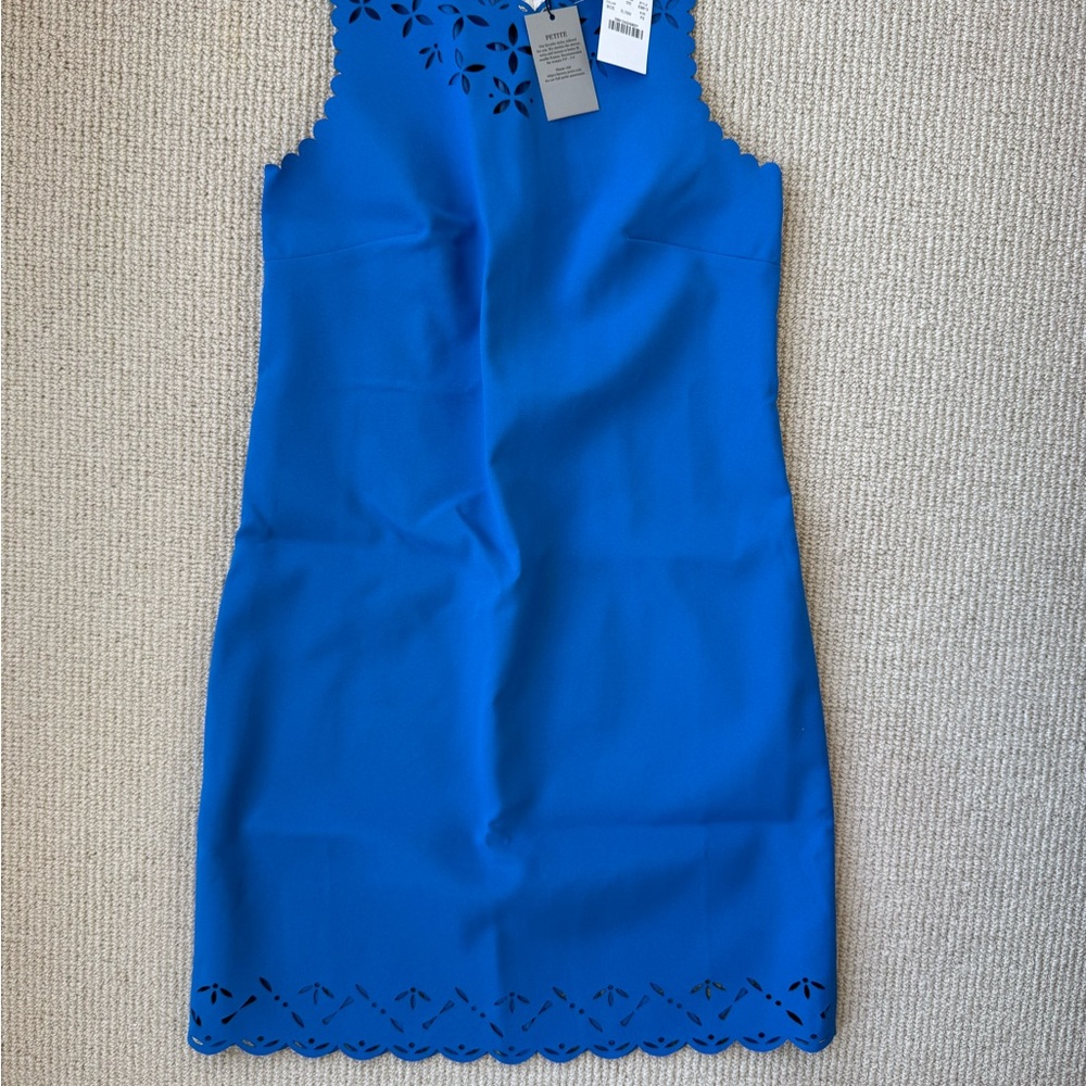 NWT J.Crew Laser Cut Scalloped Sheath Dress Cobalt Blue Petite 2